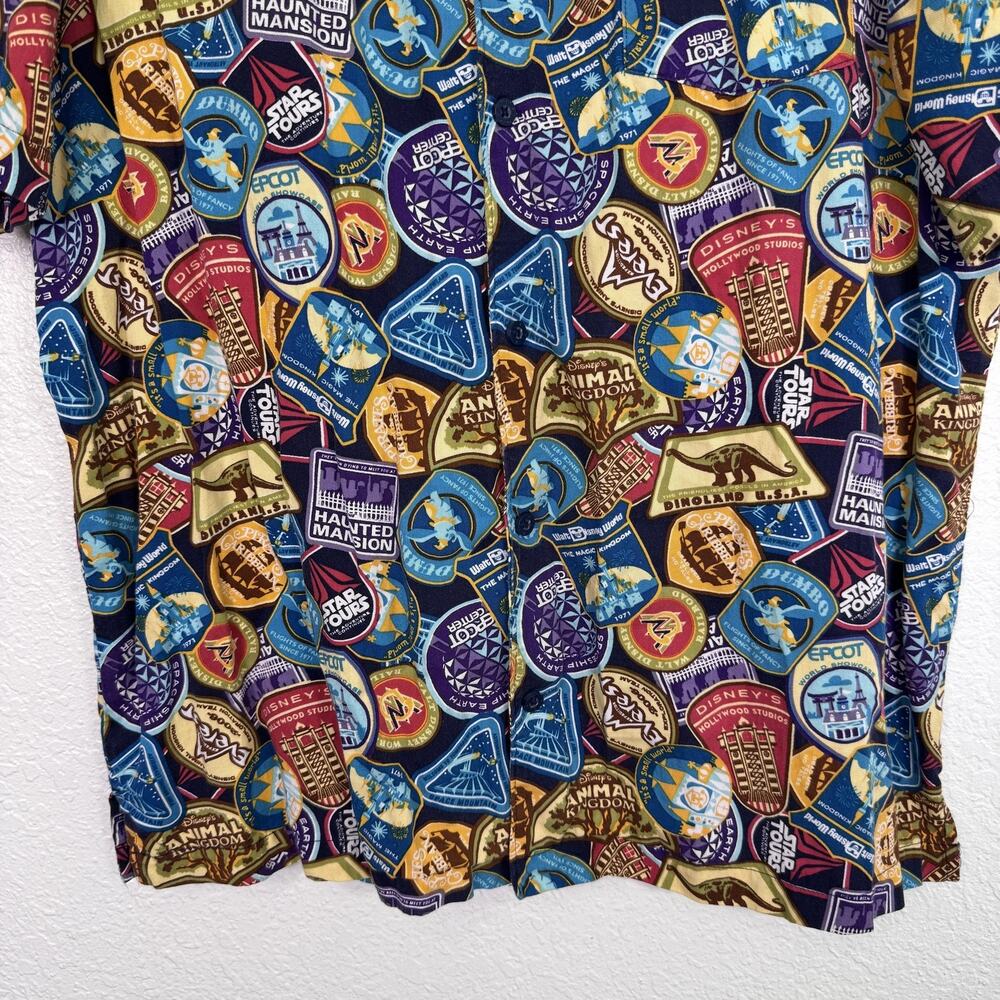 Disney Parks Shirt Mens XL Disney Attractions Patch Print Button Up All Over - Picture 6 of 10